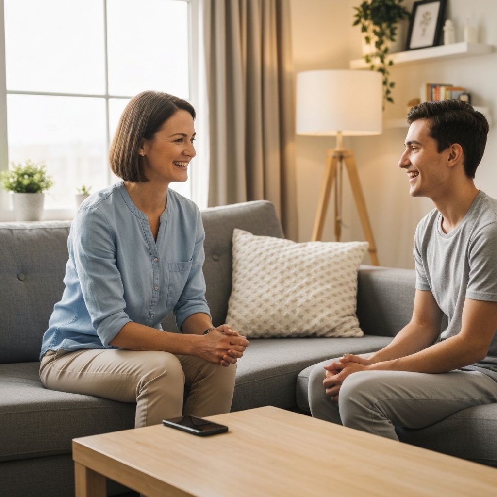 An occupational therapist conducting a home visit with a participant in a warm, community setting