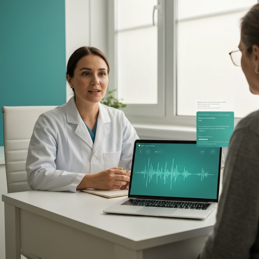 A clinician conducting a patient consultation while ambient AI captures structured notes in real-time